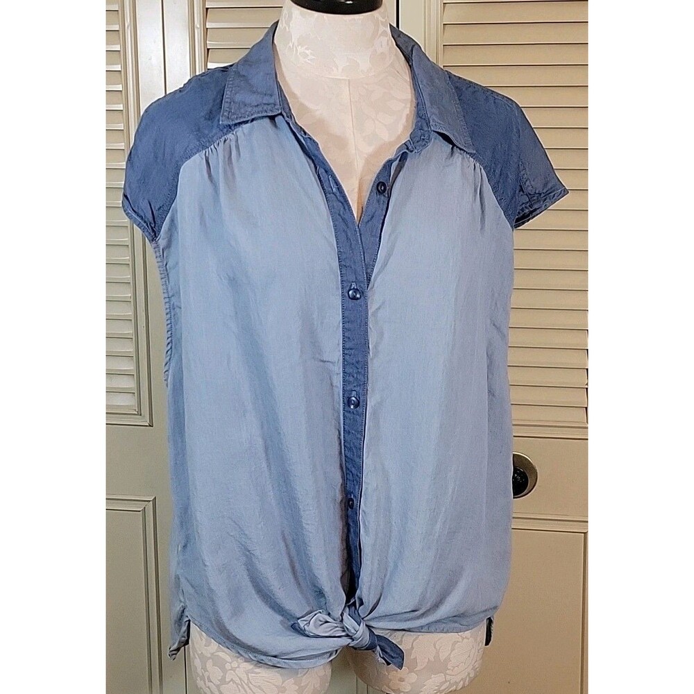 Zac&Rachel Cap Sleeve Top~Front Tie~Size XL~Color Blue Denim~100%lyocell~Trendy